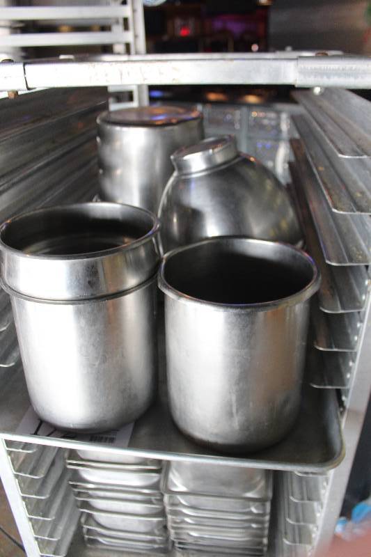 lot 172 image: Lot of (9) NSF Stainless Steel Round Pots