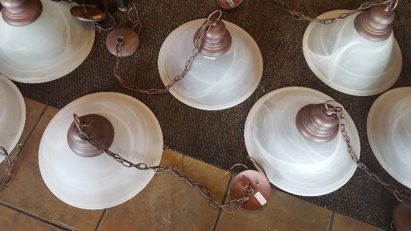 lot 270 image: Lot of (3) Frosted Glass Bell Shape Hanging Lamp