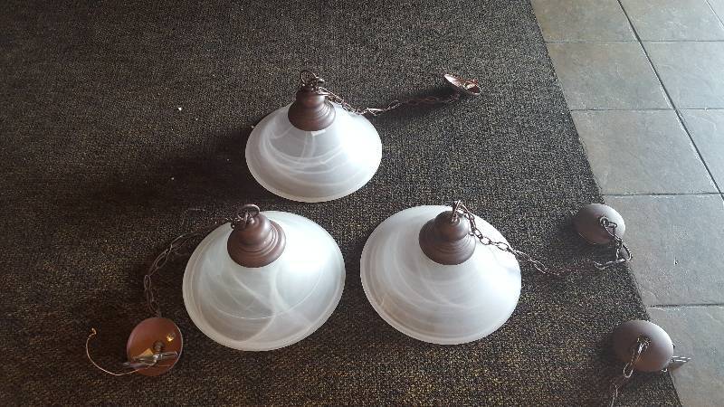 lot 271 image: Lot of (3) Frosted Glass Bell Shape Hanging Lamp