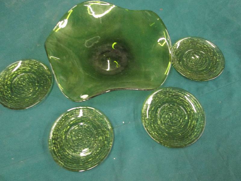 Set of 5 Green Glass Plates...