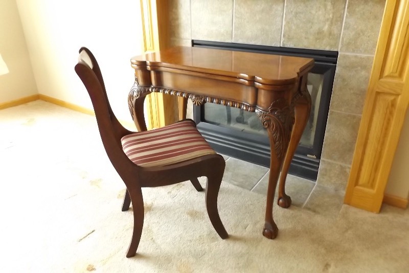 lot 51 image: HIGH END E.J. Victor Wood Folding Table and Tell City Chair
