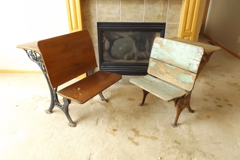 lot 68 image: 2 Antique Iron and Wood School Desks