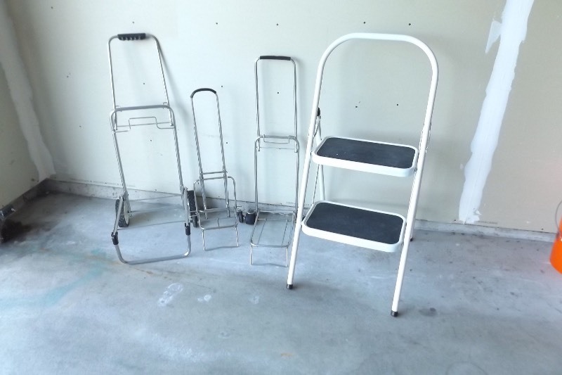 lot 83 image: 3 Small Metal Folding Carts and A Metal Step Stool