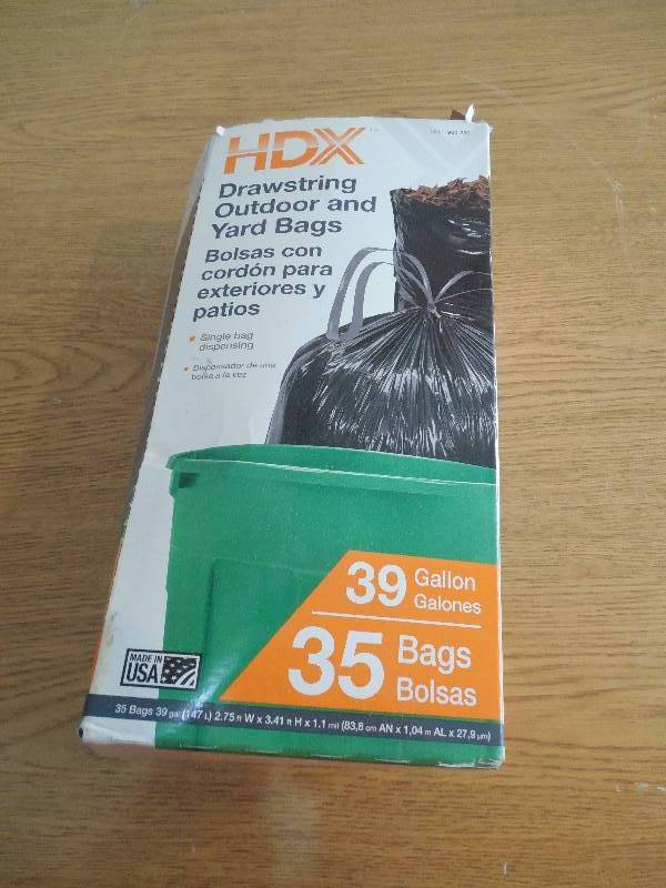 lot 62 image: HDX OutdoorYard 39 Gal.Drawstring Black Trash Bags (35 Count)