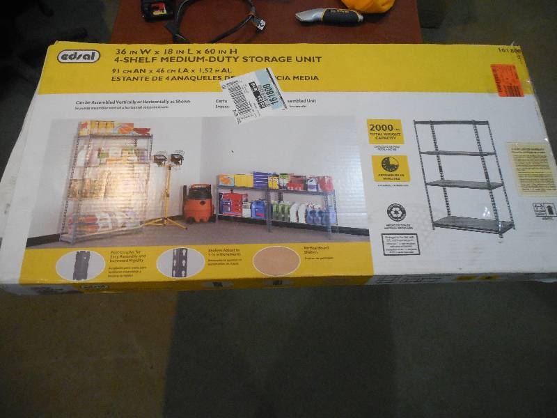 lot 68 image: Edsal 60 in. H x 36 in. W x 18 in. D 4-Shelf Steel Commercial Shelving Unit in Gray