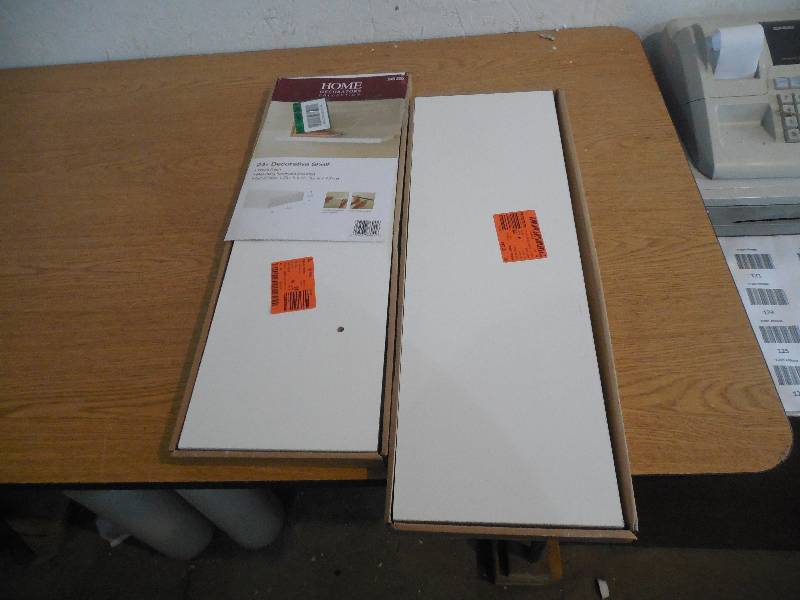 lot 123 image: (2) Home Decorators Collection 8 in. D x 24 in. L x 1-14 in. H Slim Shelf in White