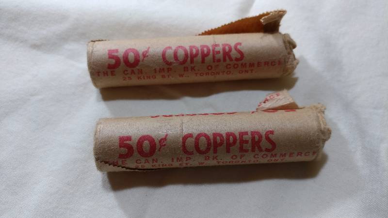 2 Rolls of 1965 Uncirculated Canadian Pennies