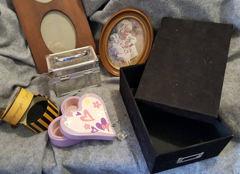 Lot of misc. boxes, and wood frames