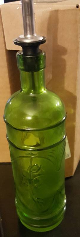 Lot of 4 Green Deco Kitchen Olive Oil, Liquid Dish or Hand Soap Glass Bottle Dispenser