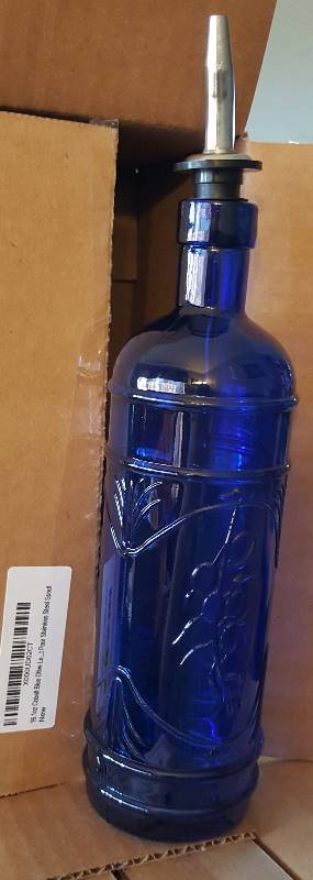 Lot of 4 Blue Deco Kitchen Olive Oil, Liquid Dish or Hand Soap Glass Bottle Dispenser