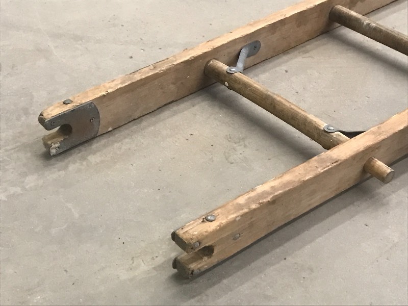 lot 8 image: Vintage 3-Piece Wooden Ladder, 14ft...