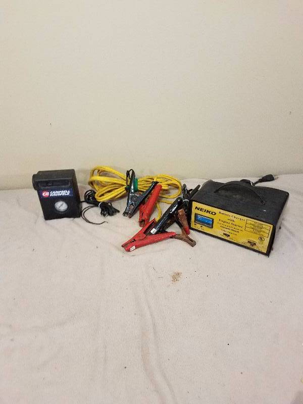 lot 46 image: Battery Charger, Jumper Cables and Car Air compressor