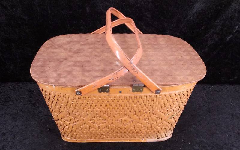 Vintage Picnic Basket with Metal Handles