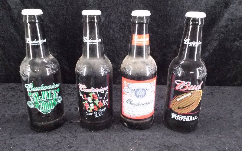 Lot of 4 Budweiser 16 Glass Bottles