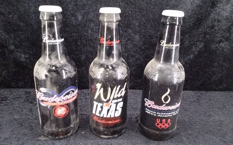 Lot of 3 Budweiser 16 Glass Bottles