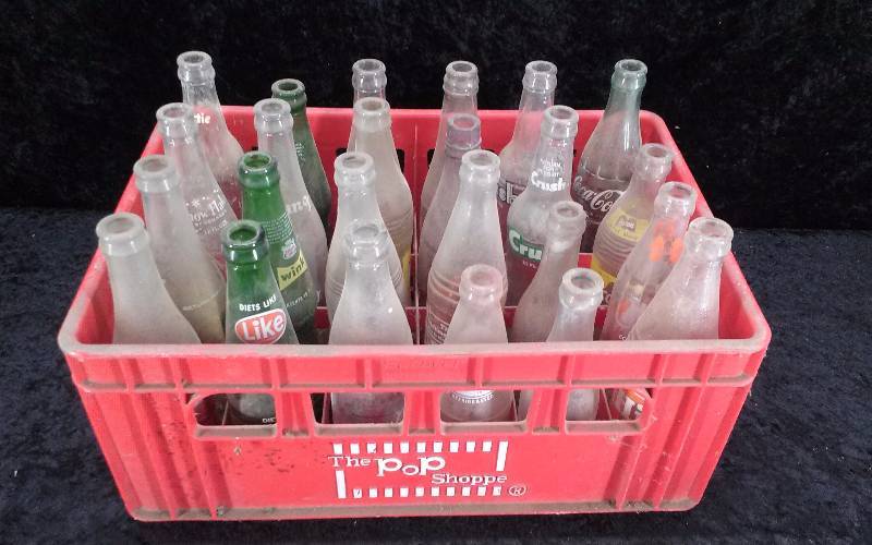 Lot - Misc Vintage Glass Soda Bottles in Crate