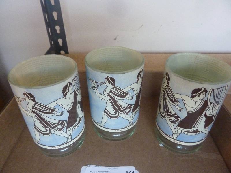 Glasses Made From Greek Themed Wine Bottles