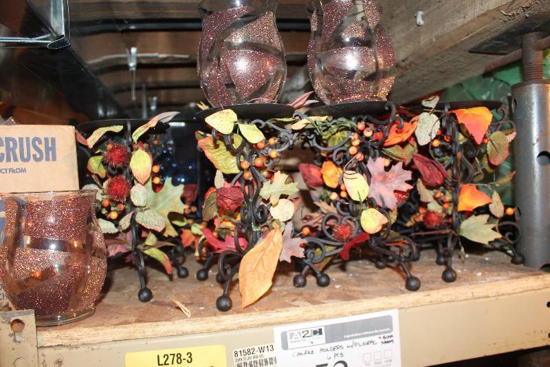 lot 952 image: Lot of (6) Candle Holders w Floral Glass Shades