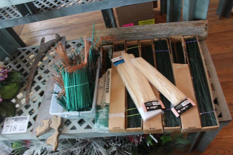 lot 718 image: Shelf Lot Includes Florist Wire, Saws, Wreaths