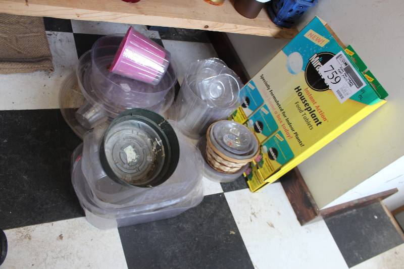 lot 759 image: Plant Food Tablets, Plant Plastic Pots