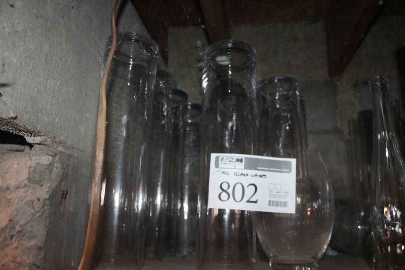lot 802 image: Lot of (12) Tall Glass Vases