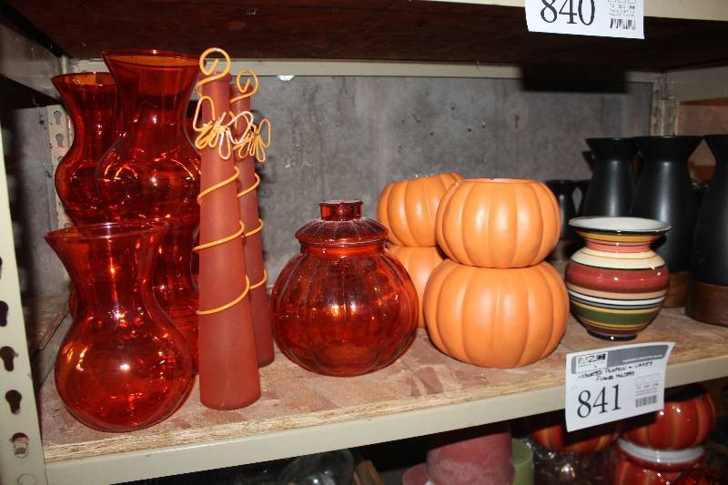 lot 841 image: Lot of (30) Assorted Pumpkin Flower Holders & Vases