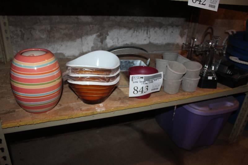 lot 843 image: Glass Crosses, Flower Pots, Striped Vases