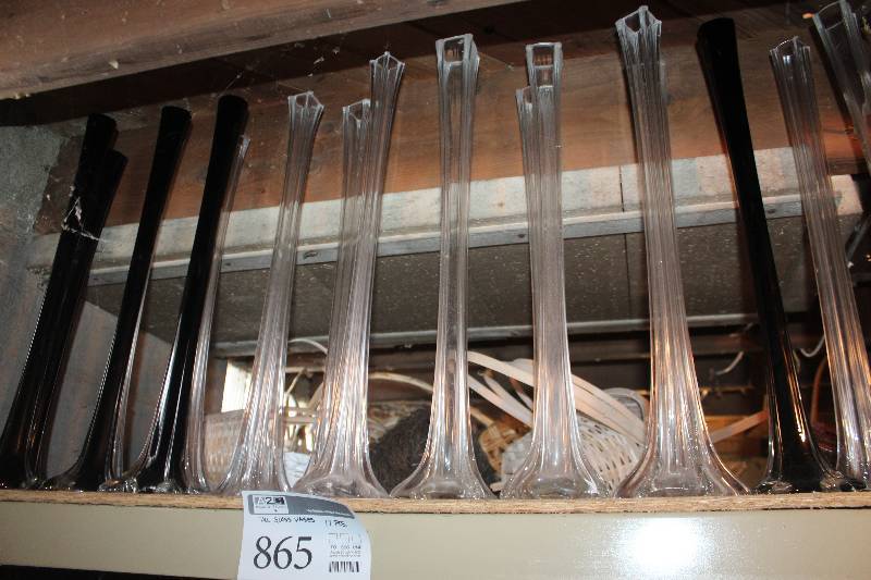lot 865 image: Lot of (17) Tall Glass Vases