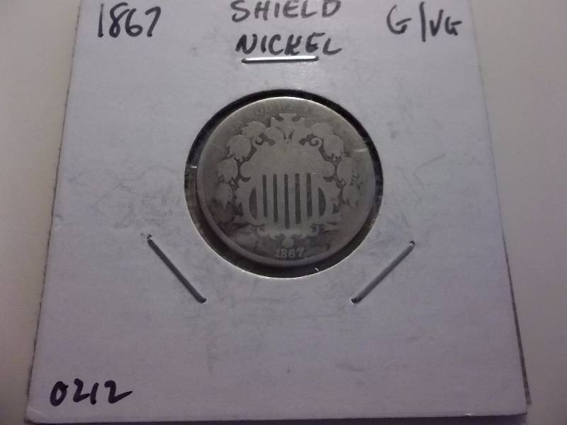 1867 Shield Nickel No Rays