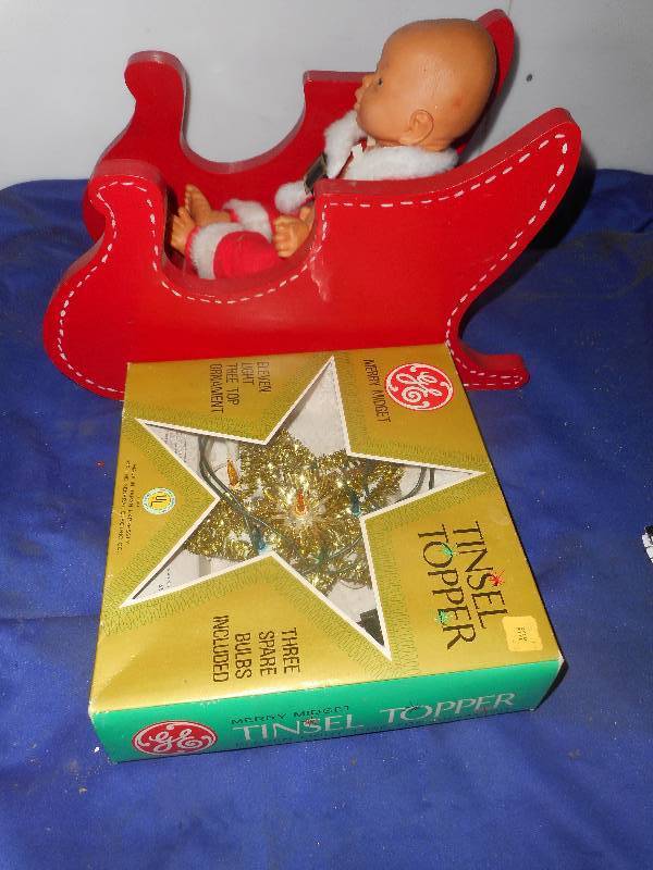 VINTAGE WOODEN SLEIGH AND DOLL