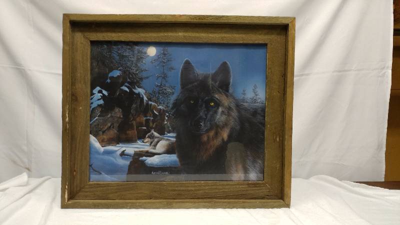 lot 66 image: Print of Wolves in Handmade Frame