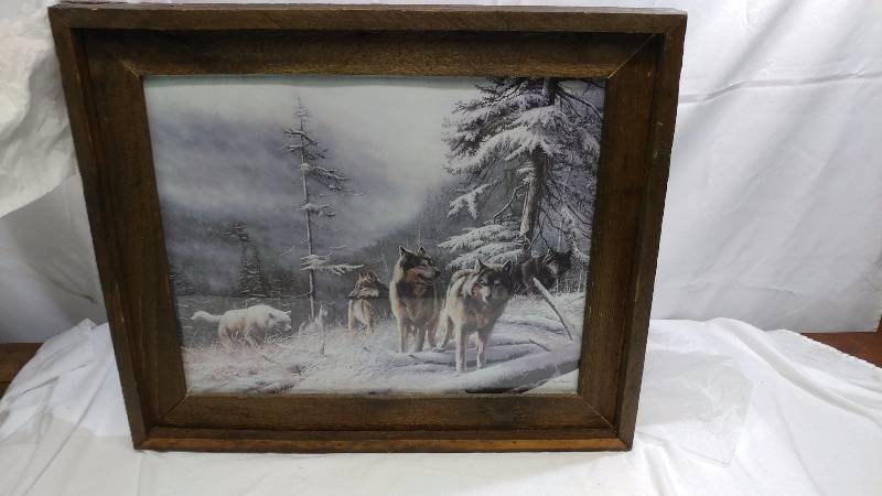 lot 67 image: Print of a Pack of Wolves in Handmade Frame