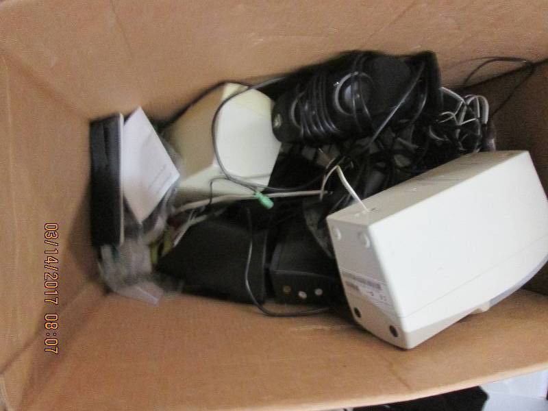 lot 78 image: box of speakers and cords and other...