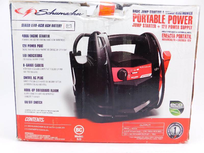 lot 10 image: Schumacher Portable Power Jump Starter - 400 Peak Amps