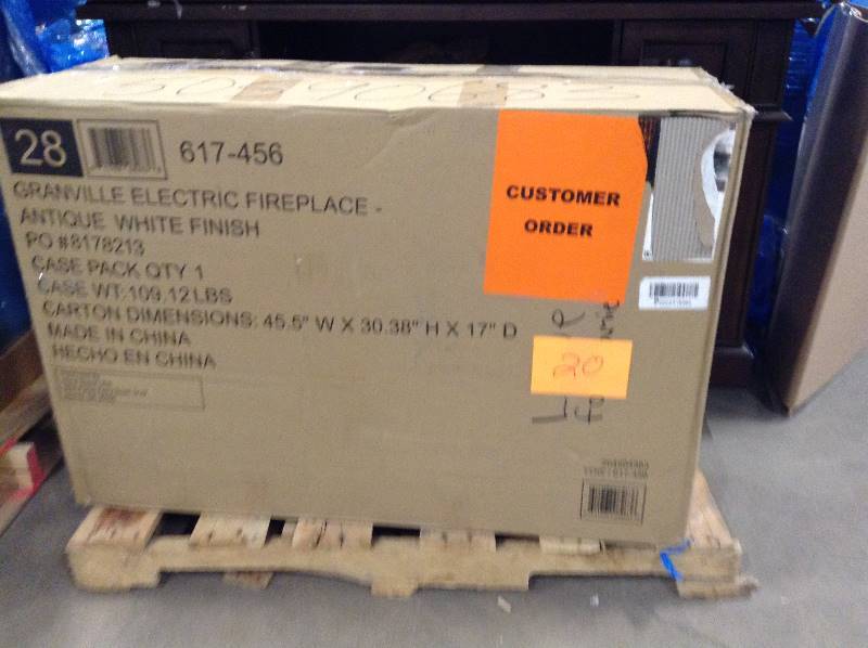 Home Decorators Granville 43 in. Convertible Media Console Electric Fireplace in Antique White with Faux Stone Surround New Retails for $399