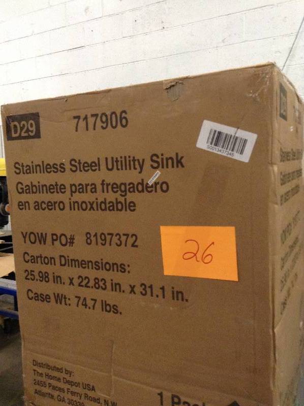 All-in-One 25.98 in. x 22.83 in. x 31.10 in. Stainless Steel Laundry Sink and 2 Door Cabinet New