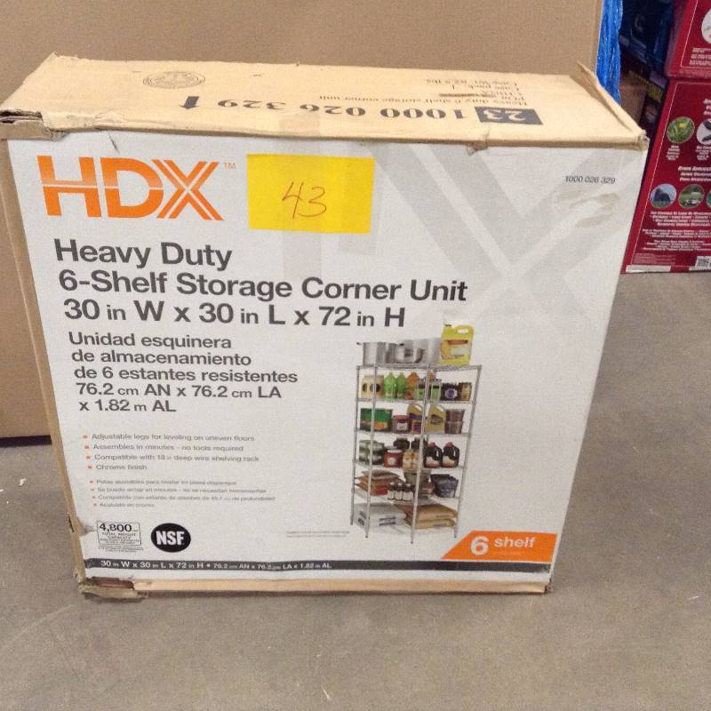 HDX Heavy Duty 6 Shelf Storage Corner Unit 30 in x 30 in x x 72 in never used