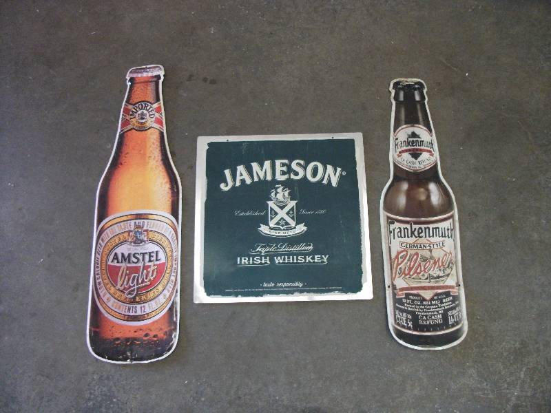 lot 36 image: 3-Tin Bar Signs (Frankenmuth, Amstel 30 Inches, Jameson 17 Inches)