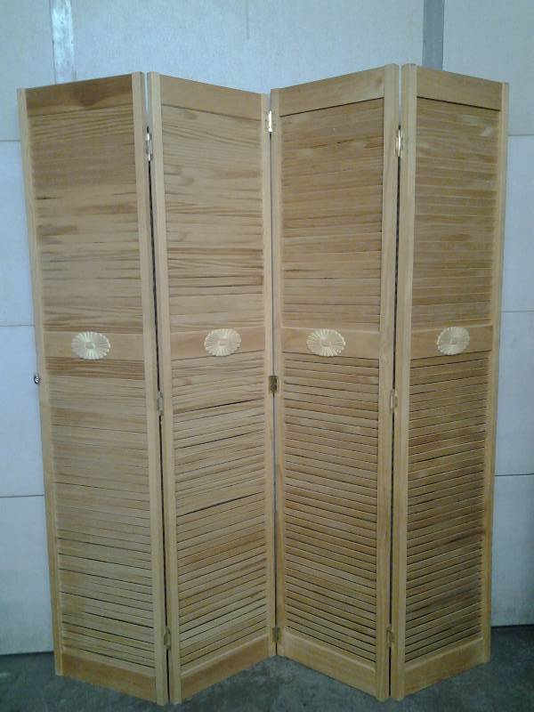 lot 11 image: 4-Section Wood Shutter Style Privacy Screen (Room Divider) 18x78 Tall