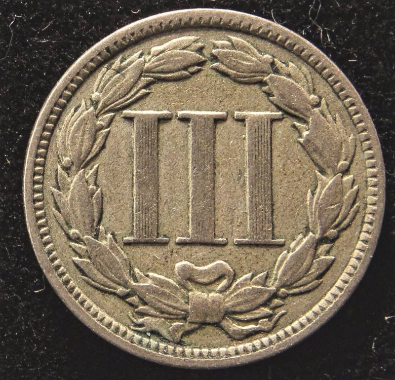 1869 THREE CENT NICKEL VF