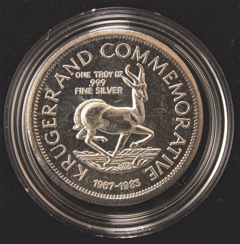 1 TROY OZ. .999 FINE SILVER VINTAGE KRUGERRAND IN AIRTITE HOLDER
