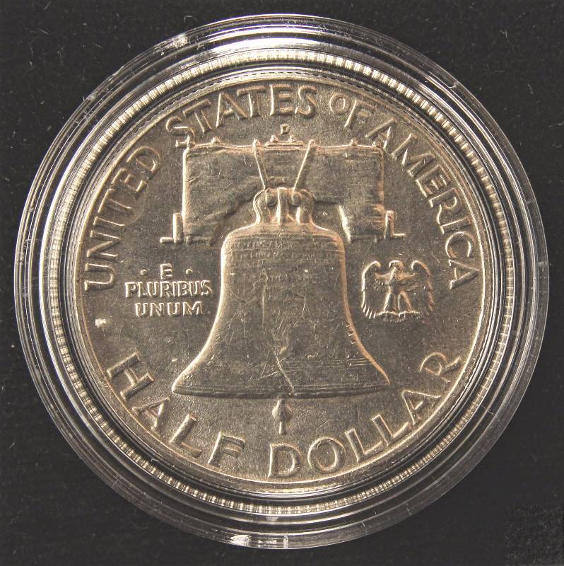1961-D FRANKLIN SILVER HALF DOLLAR UNC IN AIRTITE HOLDER