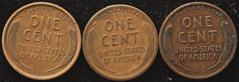 GROUP OF 3 WHEAT CENTS 1909, 1913-S, & 1914 VF-XF