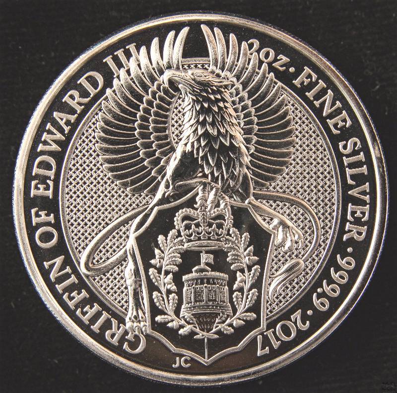 2017 GREAT BRITAIN 2 TROY OZ. .999 FINE SILVER QUEENS BEAST