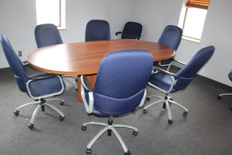 lot 1169 image: Wood Conference Table, 6-Rolling Office Chairs