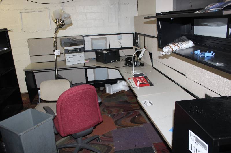 Desk, Cubicle Walls, Chairs, Floor Carpet Tiles