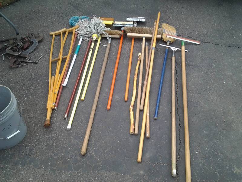 lot 14 image: Lot Of Brooms, Mops, Squeegees