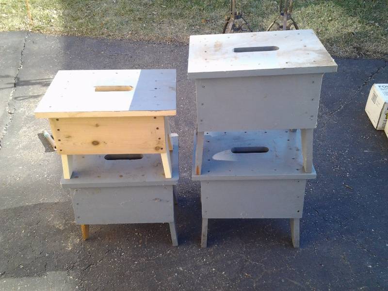 lot 48 image: 4-Hand Made Wood StoolsTables 11x16x14 Approx.