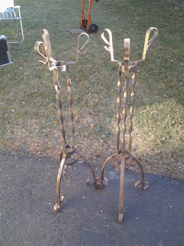 lot 50 image: 2-Handcrafted Ornamental Iron Stands 40 Inch Tall