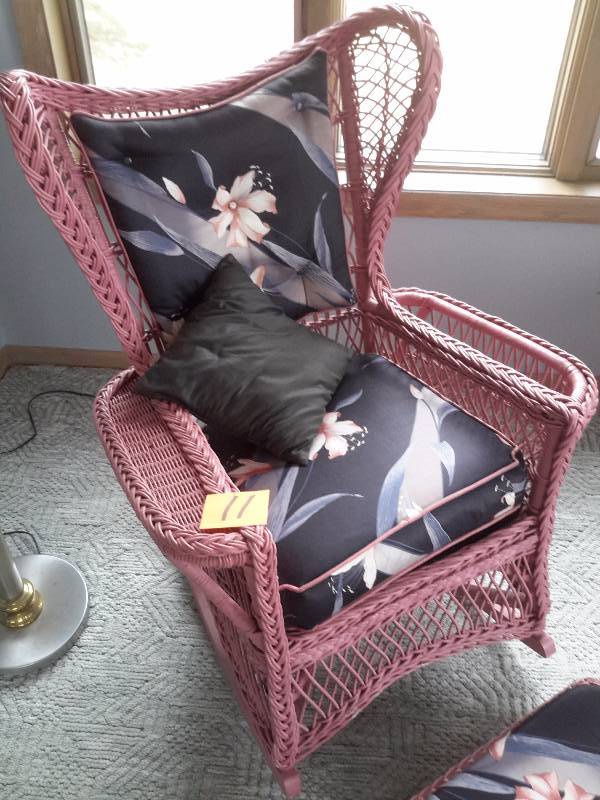lot 11 image: 2 Wicker chairs and Ottoman.. Very good shape